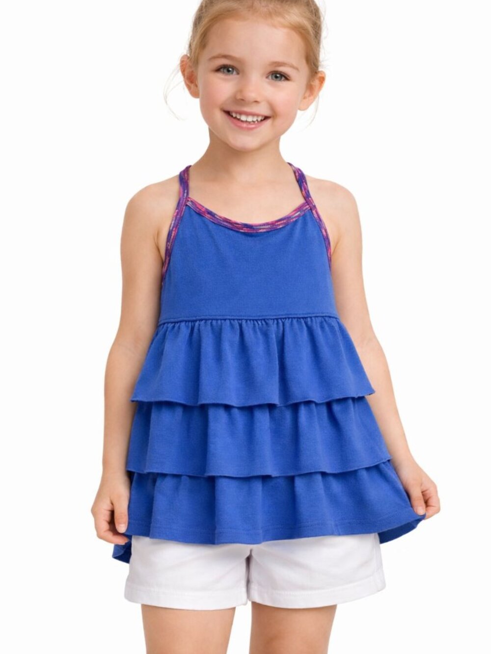 Gymgo Girls Top Blue Sleeveless Tiered Ruffle Racerback Size 5